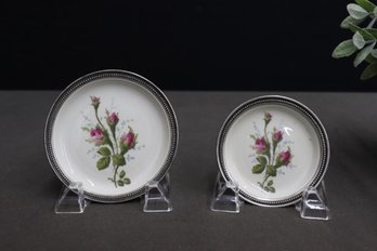 Two Vintage Rosenthal Moss Rose Sterling Rimmed Plates - One Is 5' And One Is  4' Round