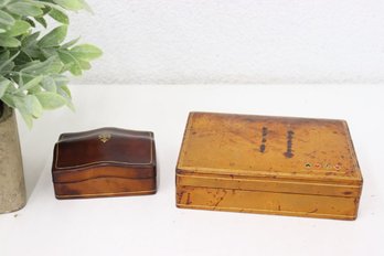 Two Vintage Hand Crafted Wood Playing Card Boxes