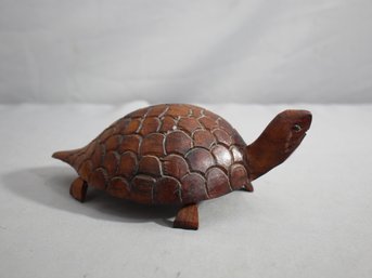 Vintage Hand-Carved Wooden Turtle Sculpture