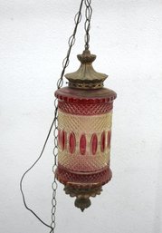 'Regency-Era Inspired Cranberry Crystal Glass Swag Hanging Lamp'