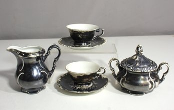 6pc Bavaria Feinsilber Cups And Saucers And Cream And Sugar Bowl