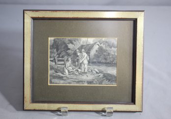 Antique Framed Engraving Of Fishermen At Work