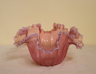 Vintage Wildly Ruffled Fenton Cased Art Glass Vase Cranberry To Lilac