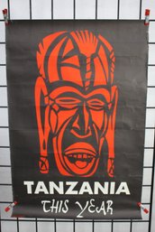 #51-Vintage 'Tanzania This Year' Tourism Poster  Striking Tribal Mask Design (Small Tear)