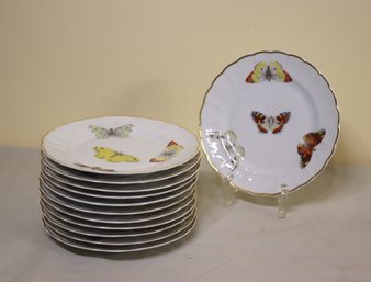 Set Of 12 B&C L. Bernardaud & Co. Limoges Butterfly Dessert Plates