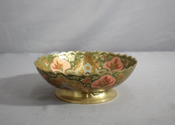 Ornate Gold-Trimmed Enamel Bowl With Floral Design