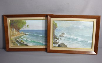 Coastal Serenity: Pair Of Framed Seascape Paintings