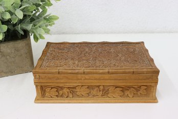 Vintage Hand Carved Walnut Wood Jewelry Box