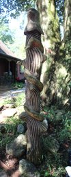 Hand Carved  Pole Of An Eagle Head And A Snake