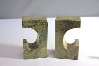 A Pair Of Hand Carved Italian Alabaster MCM Sculptural Bookends