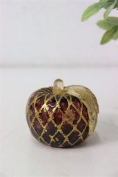 Blown Glass Crimson Apple  With Gold Lattice Figurine