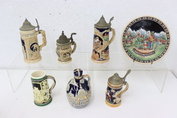 Schmid 1971 Bavarian Christmas Plate, Traditional German Ceramic Beer Steins, And Ceramic Jug