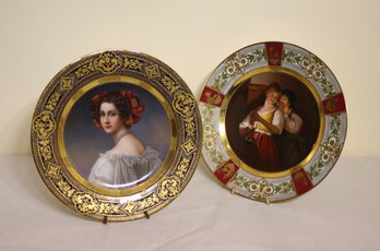 Two Antique Hand-Painted Royal Vienna Porcelain Portrait Cabinet Plates