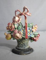 Painted Iron Flower Basket Door Stop