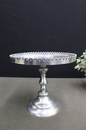 Vintage Metal  Pedestal Cake Stand With Bead Pierced Gallery