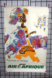 #58- Vintage Air Afrique 'Vacances Au Sngal' Travel Poster By Dessirier  Vibrant African Tourism Art