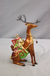 Golden Reindeer Saddled With Christmas Presents Ornament