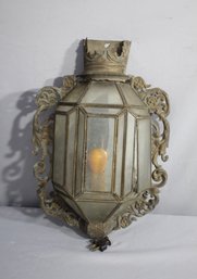 Vintage Brass And Leaded Glass Lanternsconce