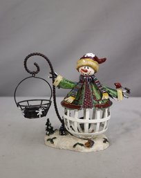 Crazy Mountain Bent Wire And Painted Metal Snowman Figurine Votive Holder