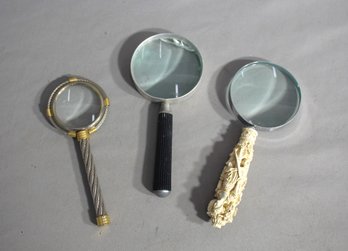 A Closer Look:-Trio Of Vintage Magnifying Glasses