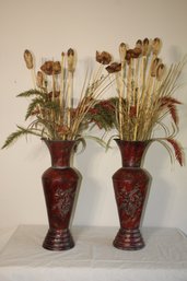 Pair Of Decorative Tin Vase With Artificial Flowers