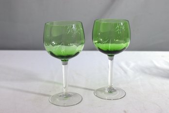 Two Green Body Bowl Red Wine Goblets