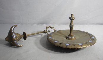 Vintage Brass And Enamel Oil Warmer With Aladdin's Lamp Design