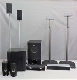 Group Lot Of Various Component Speakers, S-Master Surround Amplifier, A/V Stands