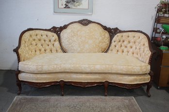 Victorian Light Yellow Floral Tufted Sofa