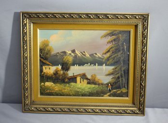 Signed Landscape Painting - Lakeside Cottages - 17' X 21.25'