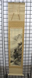 Vintage Japanese Hanging Scroll - Landscape Ink Wash Painting With Wooden Storage Box