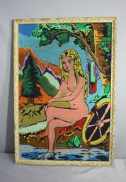 Framed Needlepoint Artwork - Woman By The Stream - 32.5' X 22.5'