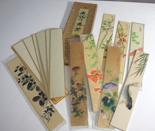 Japanese Art Tanzaku Rectangle Strip Paintings Set