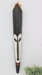 Intricately Carved African Wooden Long Narrow Face  Mask, Handcrafted In Ghana