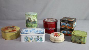 Group Lot Of Colorful Tins In Variety Shapes/Sizes