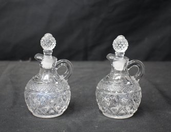 Pair Of Crystal CAPE COD Glass Oil Cruet Bottles With Stoppers