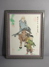 Sage Journey: Framed Eastern Ink Art Depicting Laozi