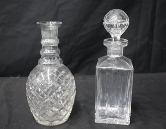 Pair Of Vintage Crystal Decanters - One Missing Stopper