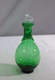 Vintage Empoli Style Green Glass Cruet With Clear Stopper