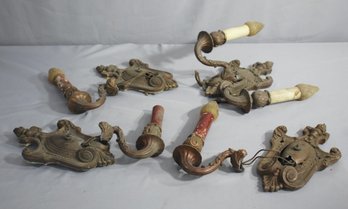 Group Lot Of 4 Gothic Rich Patina Wall Sconces (For Refurbishment)