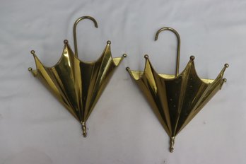 Pair Of Vintage Brass Umbrella Wall Pockets