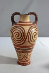 Greek Artisan-made Amphoriskos Vessel With Geometric Swirl, Signed By Maker