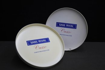 Pair Of Sans Rival Ouzo Branded Rimmed Round Serving Trays