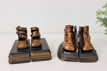 Two Pair Of Bronzed Baby Shoes Bookends