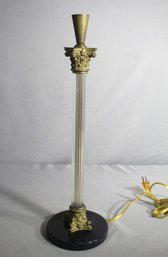 Vintage Hollywood Regency Column Lamp With Glass, Marble, And Brass Details