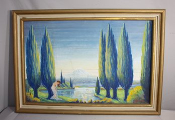 Signed C. Hagopian Landscape Painting With Figures - Serene Lakeside Scene