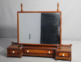 Antique Mahogany Inlaid Dressing Table Swing Mirror With Drawers