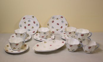 14pc Group Lot Of Shelley Rose, Pansy, Forget-me-not Fine Bone China Cups, Saucers, Plates