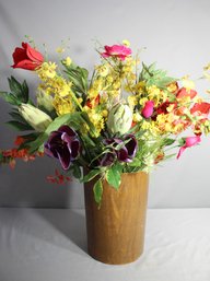 Mid-Century Modern Plastic Wastebasket With Vibrant Silk Flower Arrangement