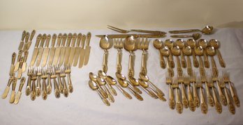 Group Lot Of 65pc Vintage Iconic Brass-tone Buddha Flatware From Thailand